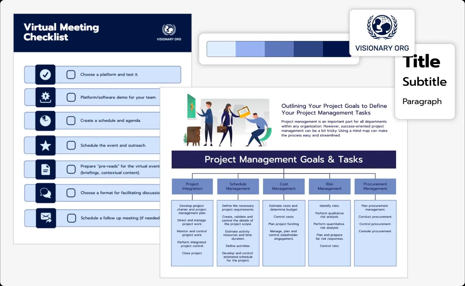 Venngage templates with brand colors, fonts, and logos applied.