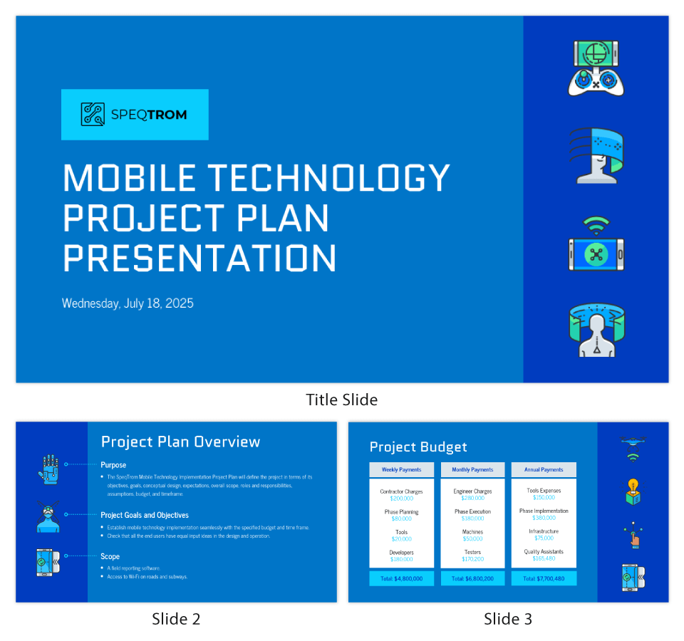 blue tech project plan presentation template