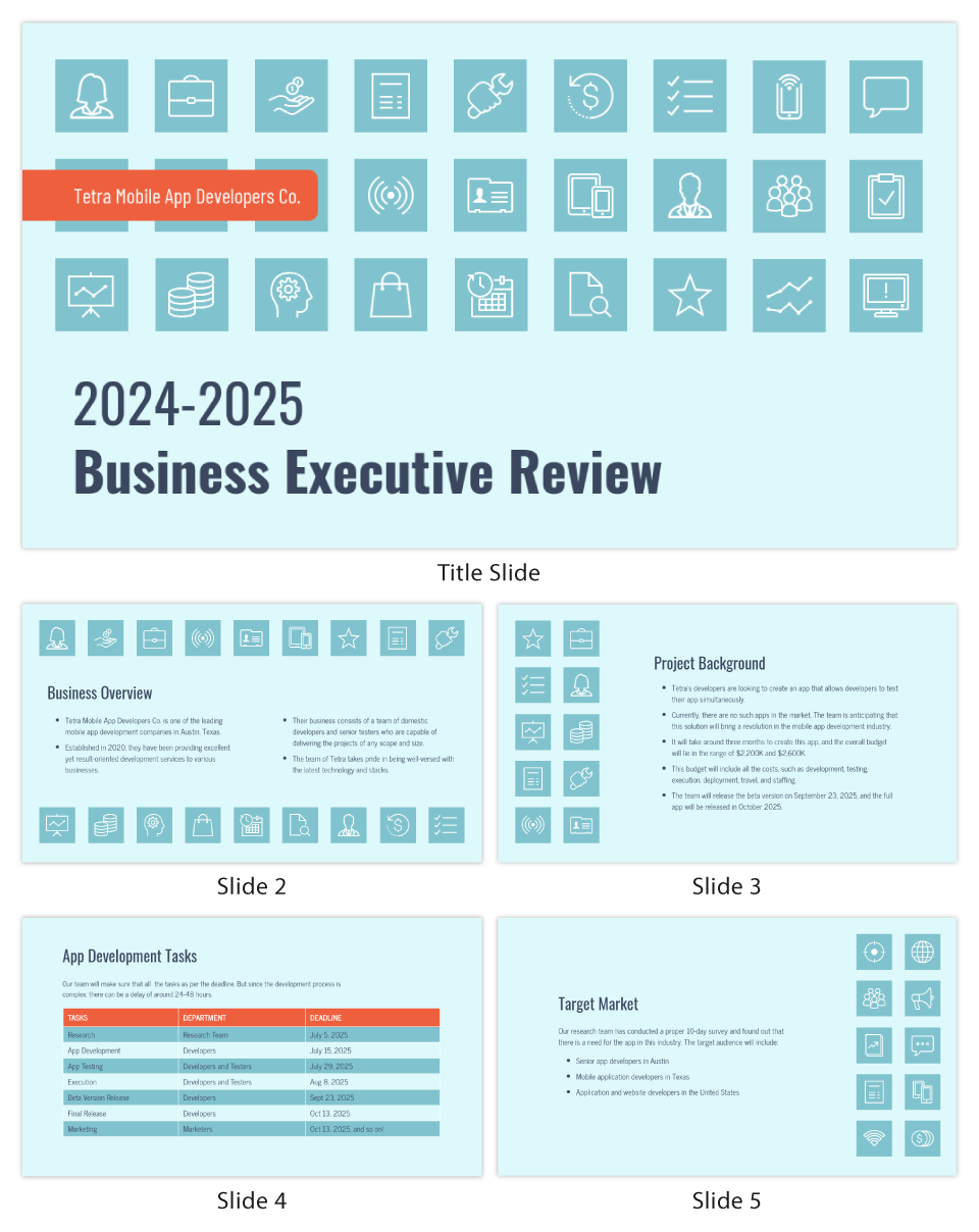 Teal Business Executive Review Presentation Template