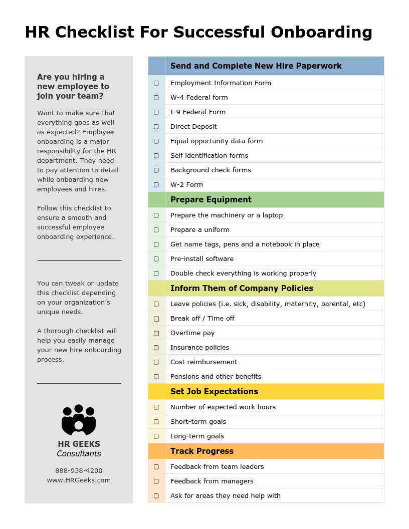 New Hire Onboarding Project Management Checklist Template