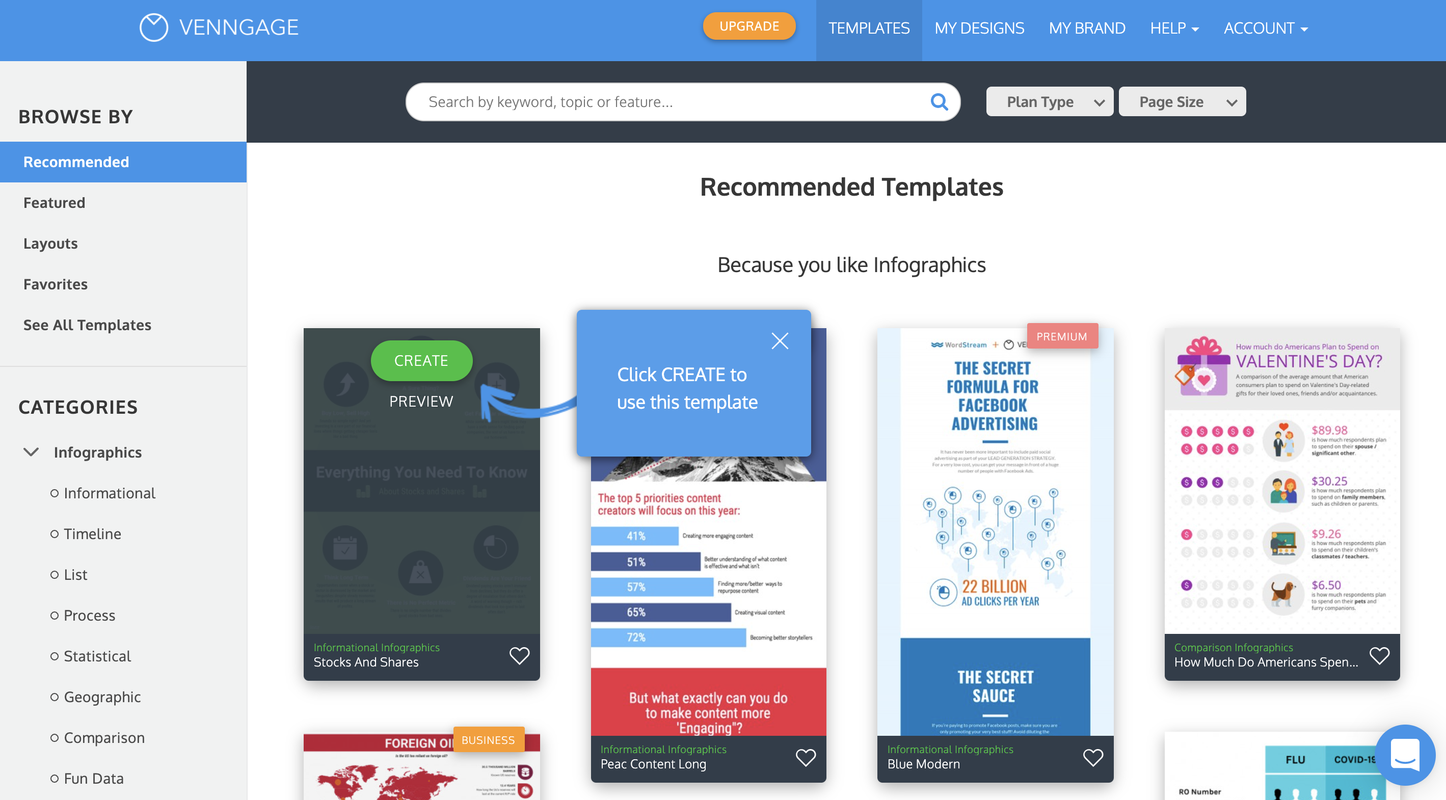 Piktochart vs Venngage getting started Venngage Onboarding - Templates