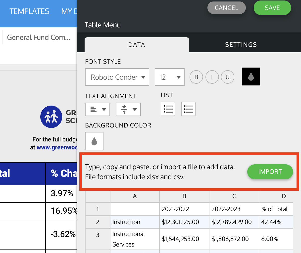 Venngage vs Visme Venngage CSV or XLSX Data File Import