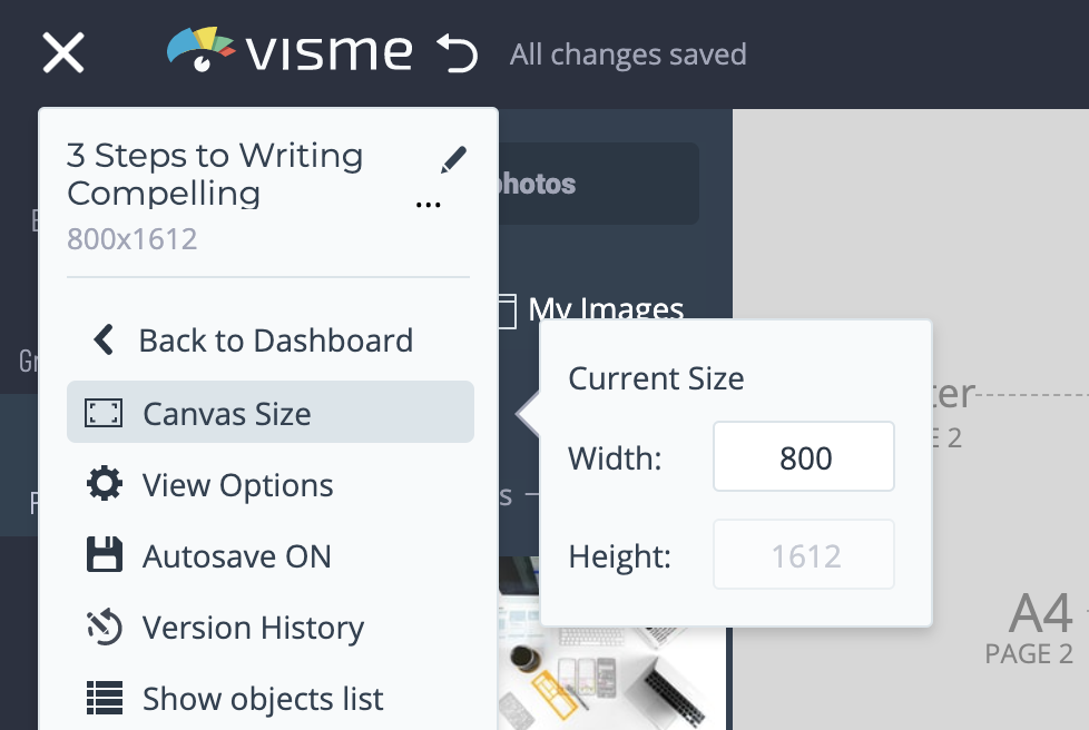 Visme vs Venngage Visme Unable to Change Template Height